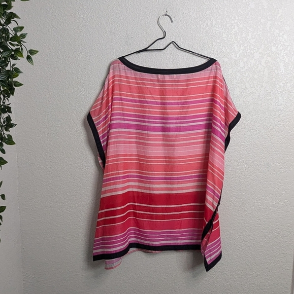 LOFT Pink Striped Semi-Sheer Kaftan Tunic Top Oversized Boxy Lightweight L - Picture 3 of 15